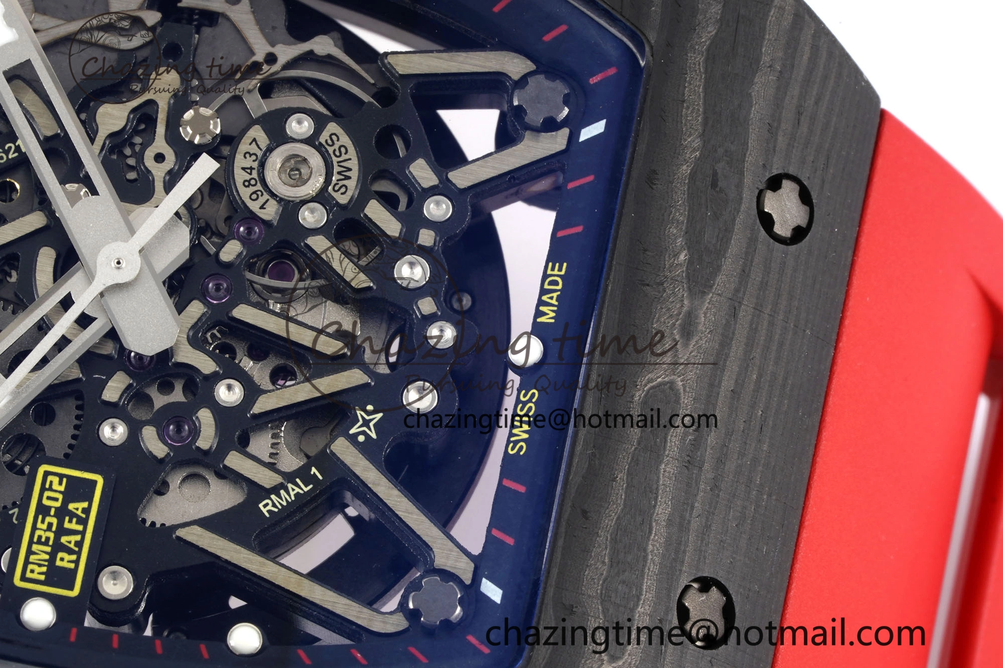 RM035-02 Real NTPT ZF 1:1 Best Edition Skeleton Dial on Red Rubber Strap NH05A V3+