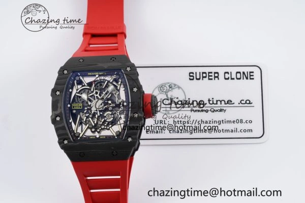 RM035-02 Real NTPT ZF 1:1 Best Edition Skeleton Dial on Red Rubber Strap NH05A V3+