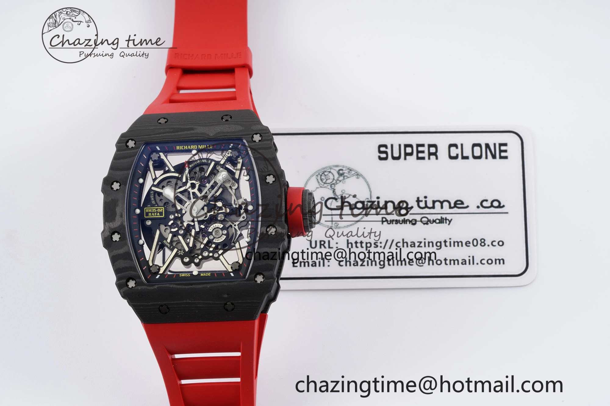RM035-02 Real NTPT ZF 1:1 Best Edition Skeleton Dial on Red Rubber Strap NH05A V3+