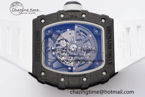 RM035-02 Real NTPT ZF 1:1 Best Edition Skeleton Dial on White Rubber Strap NH05A V3+