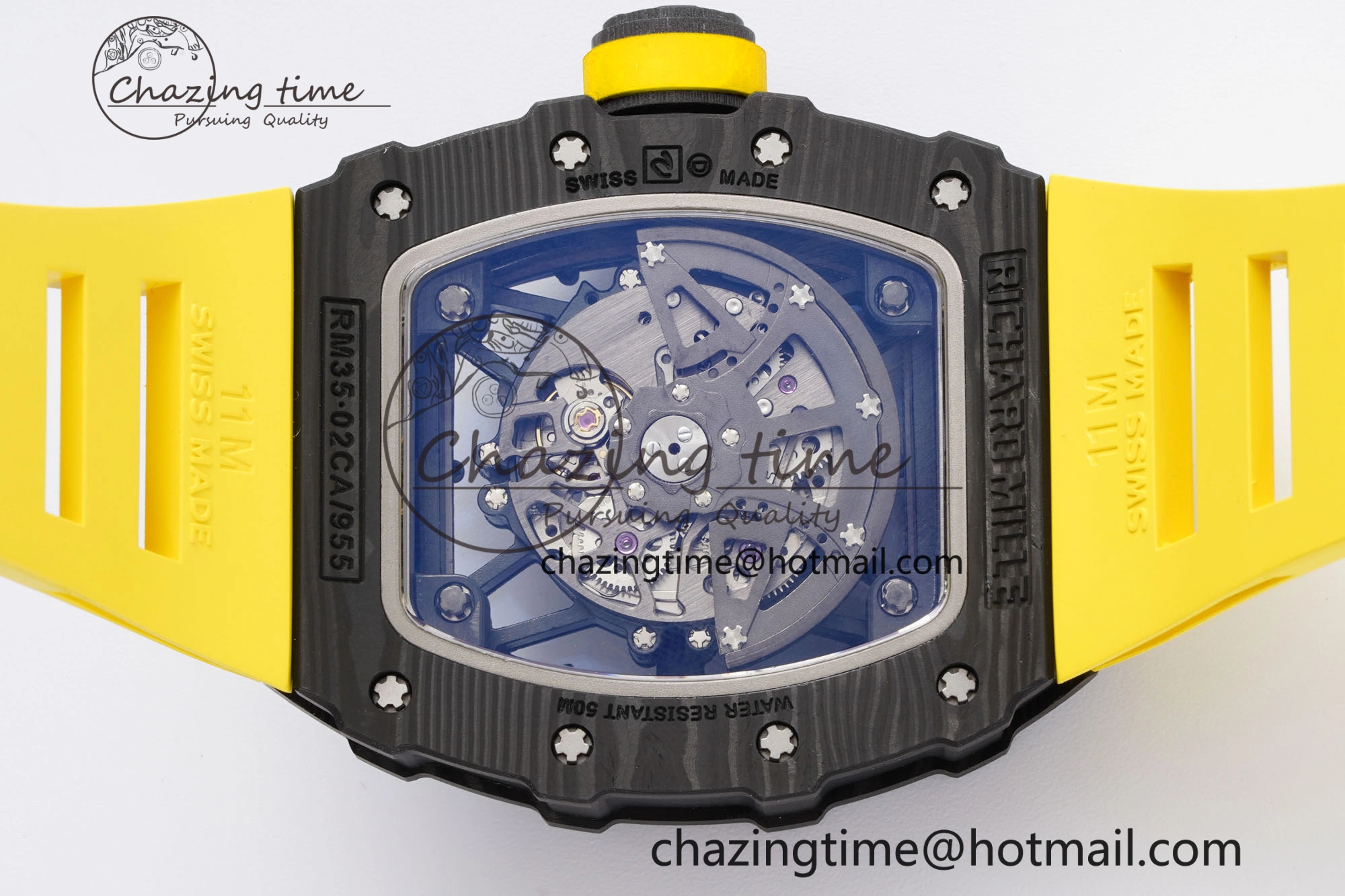 RM035-02 Real NTPT ZF 1:1 Best Edition Skeleton Dial on Yellow Rubber Strap NH05A V3+