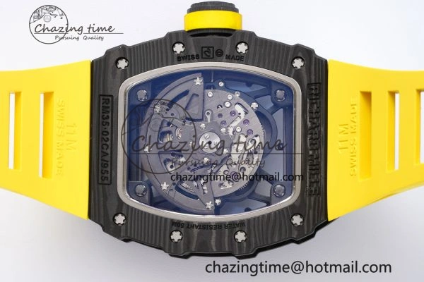 RM035-02 Real NTPT ZF 1:1 Best Edition Skeleton Dial on Yellow Rubber Strap NH05A V3+