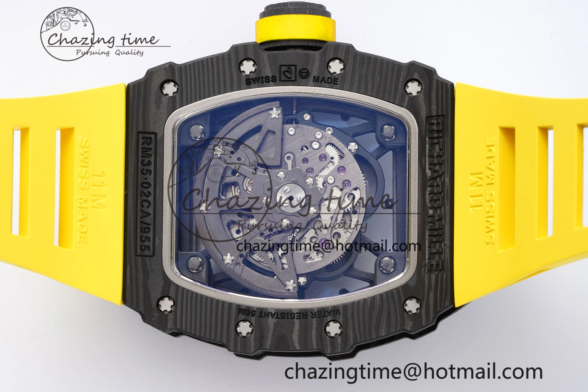 RM035-02 Real NTPT ZF 1:1 Best Edition Skeleton Dial on Yellow Rubber Strap NH05A V3+