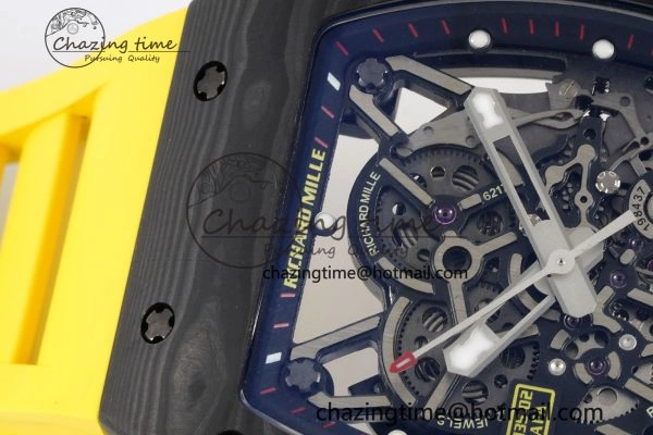 RM035-02 Real NTPT ZF 1:1 Best Edition Skeleton Dial on Yellow Rubber Strap NH05A V3+