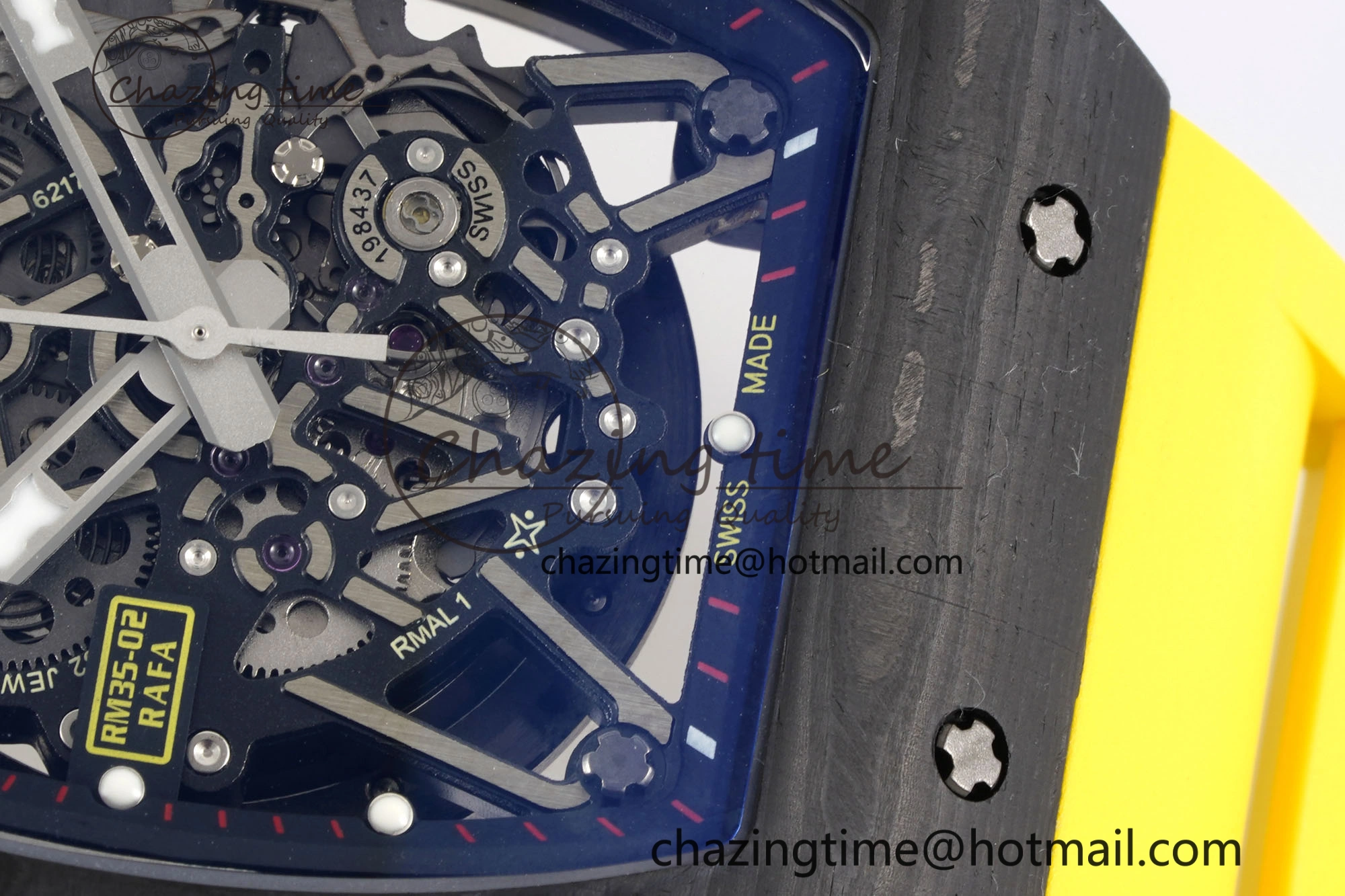 RM035-02 Real NTPT ZF 1:1 Best Edition Skeleton Dial on Yellow Rubber Strap NH05A V3+