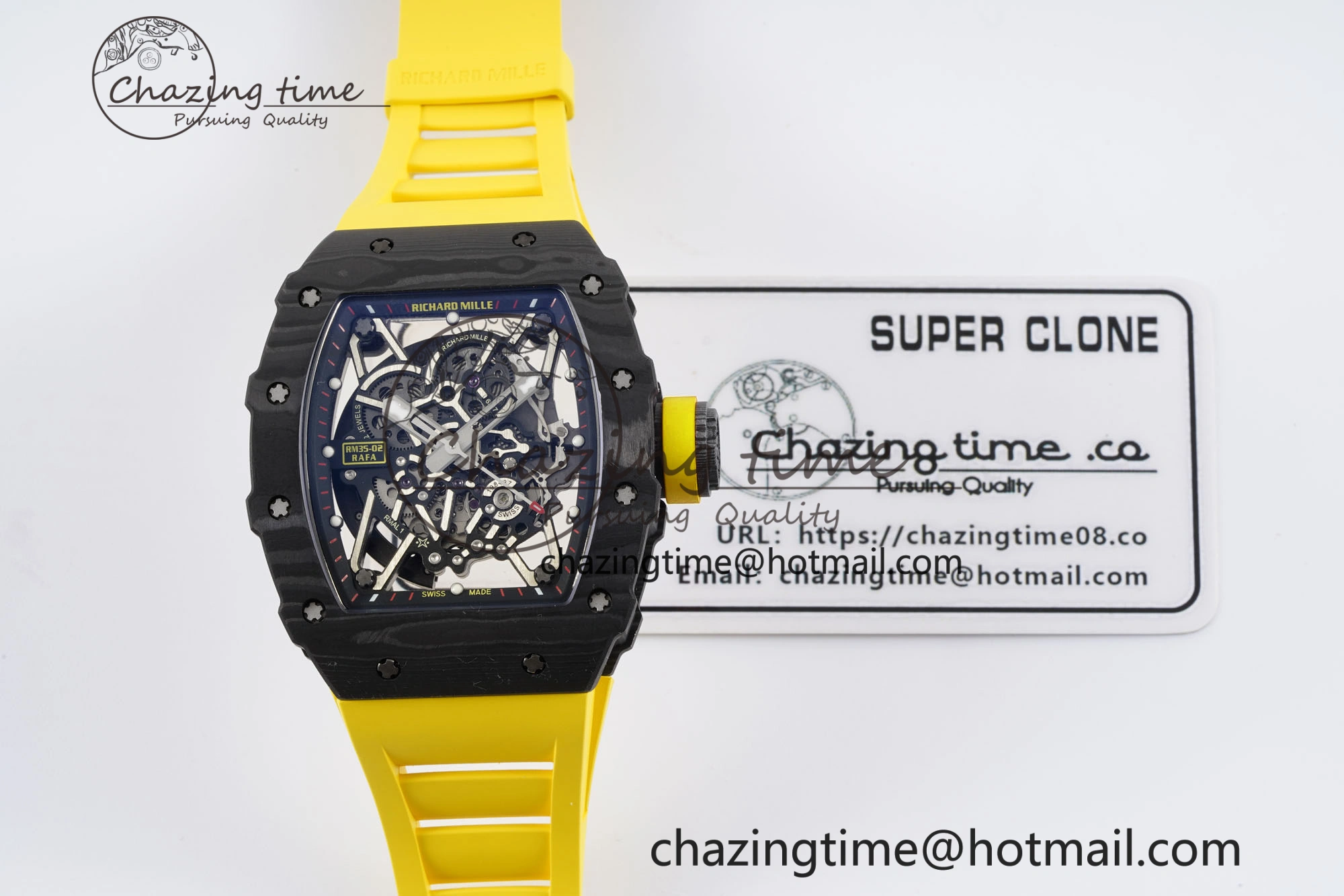 RM035-02 Real NTPT ZF 1:1 Best Edition Skeleton Dial on Yellow Rubber Strap NH05A V3+