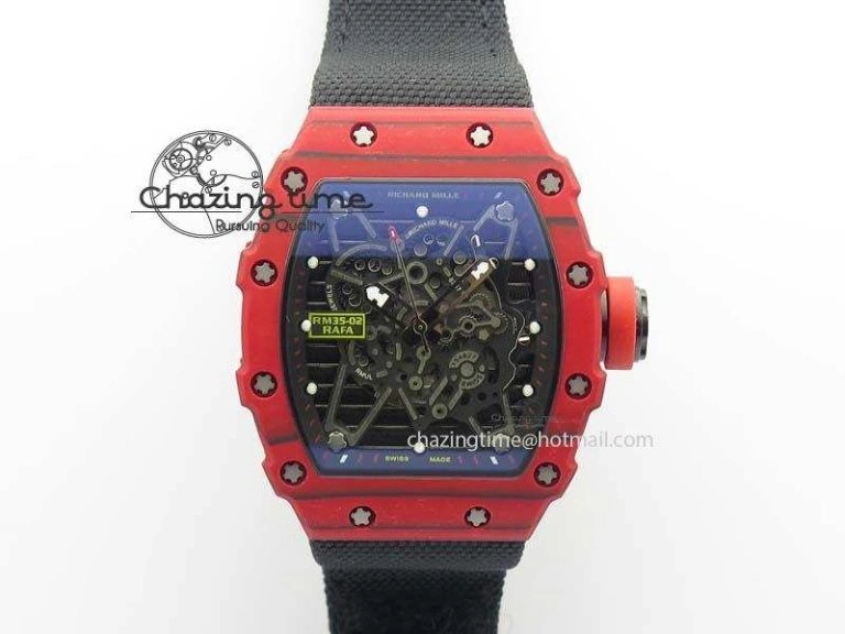 RM035-02 Real NTPT ZF All in One movement 1:1 Best Edition Skeleton Dial on Red Rubber Strap V4