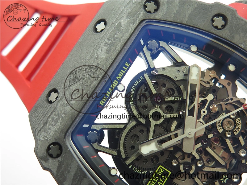 RM035-02 Real NTPT ZF All in One movement 1:1 Best Edition Skeleton Dial on Red Rubber Strap V4