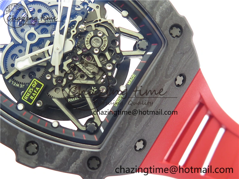 RM035-02 Real NTPT ZF All in One movement 1:1 Best Edition Skeleton Dial on Red Rubber Strap V4