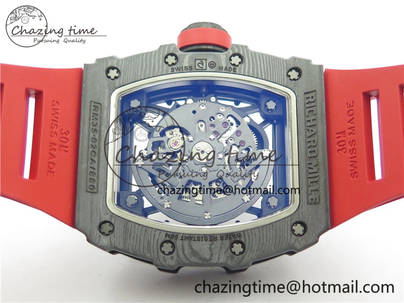 RM035-02 Real NTPT ZF All in One movement 1:1 Best Edition Skeleton Dial on Red Rubber Strap V4