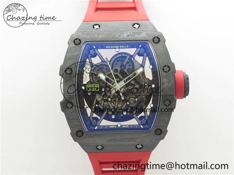 RM035-02 Real NTPT ZF All in One movement 1:1 Best Edition Skeleton Dial on Red Rubber Strap V4