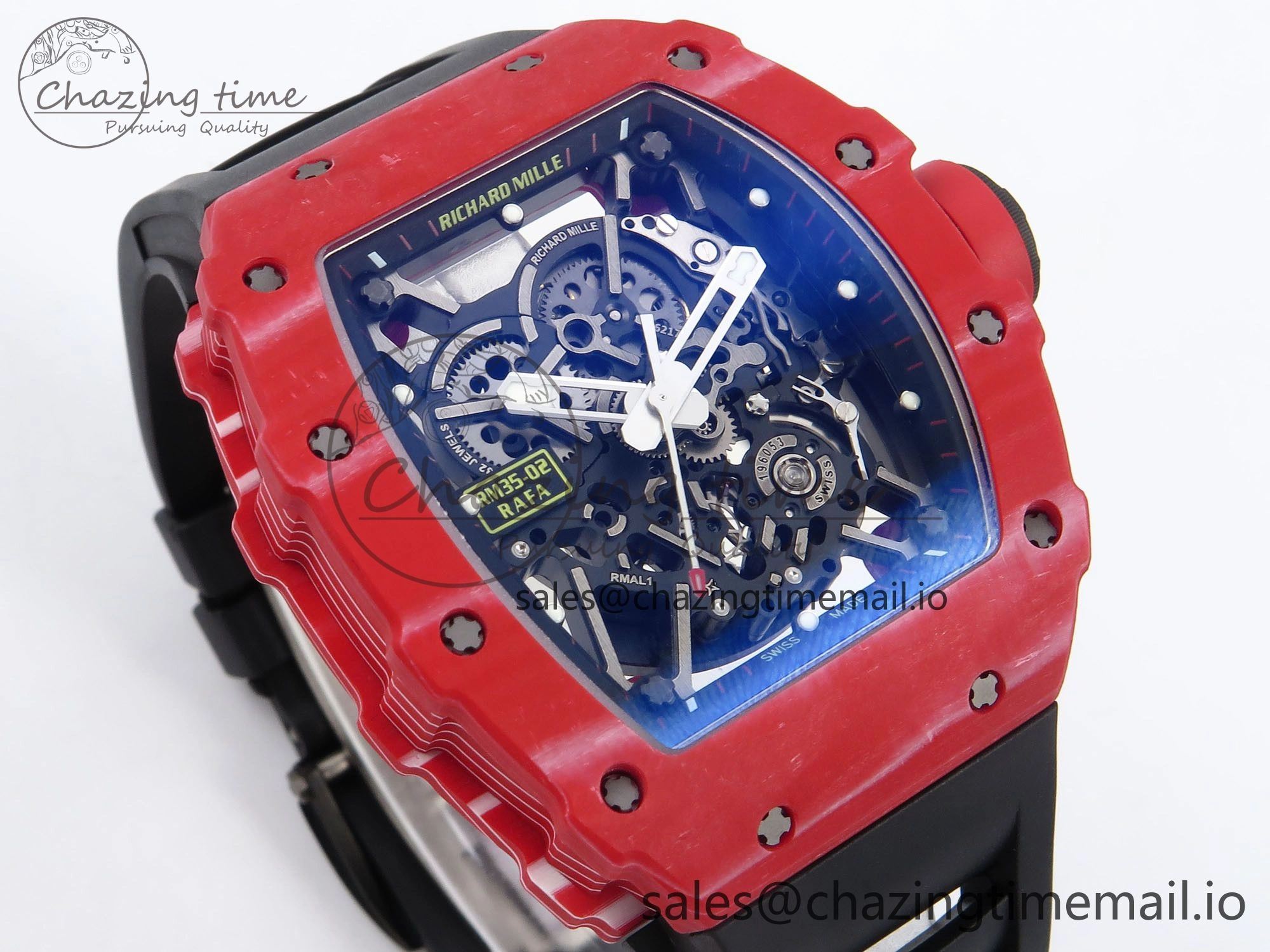 RM035-02 Red NTPT ZF 1:1 Best Edition Skeleton Dial on Black Rubber Strap RMAL1 Super Clone V6