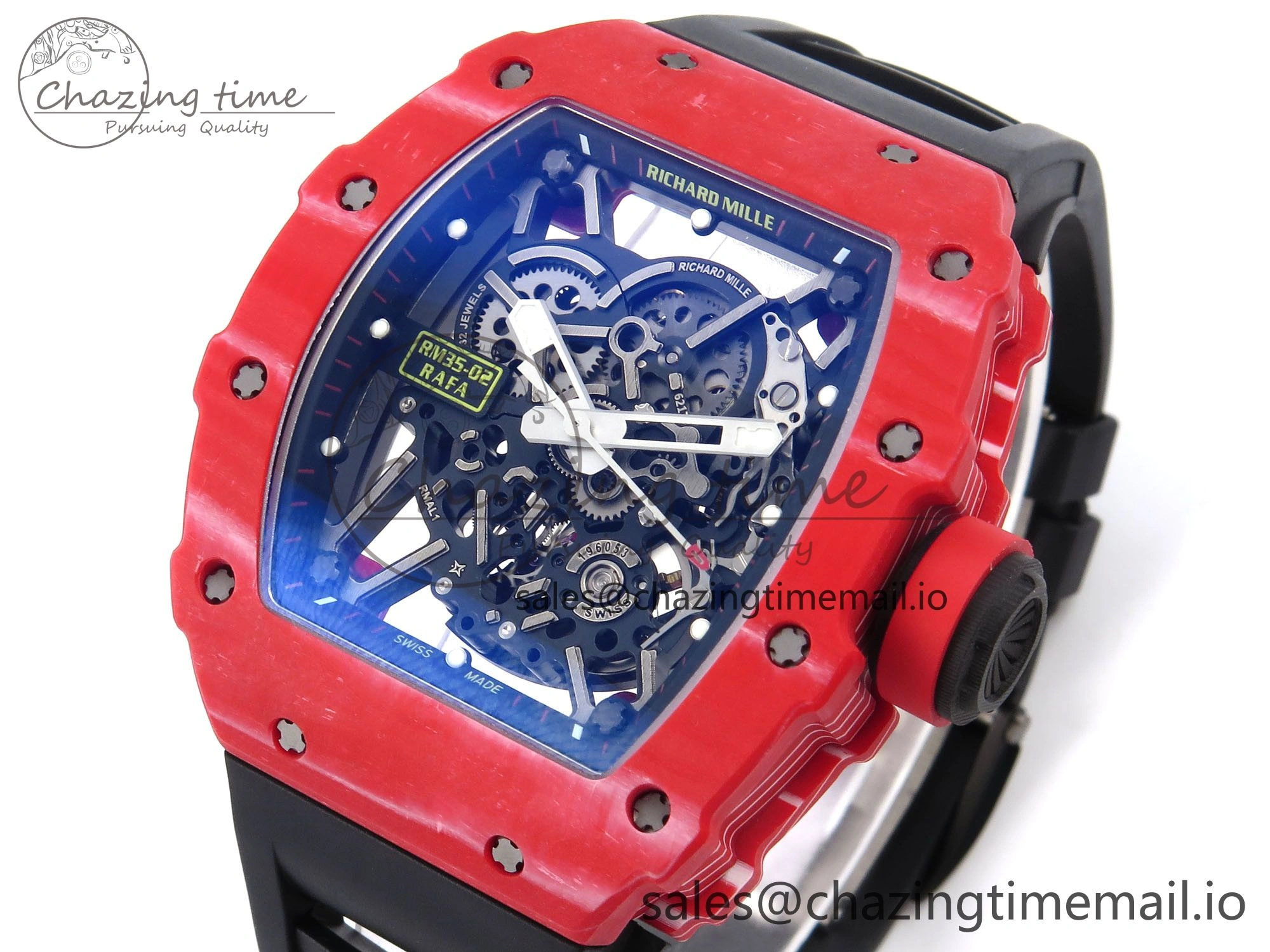 RM035-02 Red NTPT ZF 1:1 Best Edition Skeleton Dial on Black Rubber Strap RMAL1 Super Clone V6