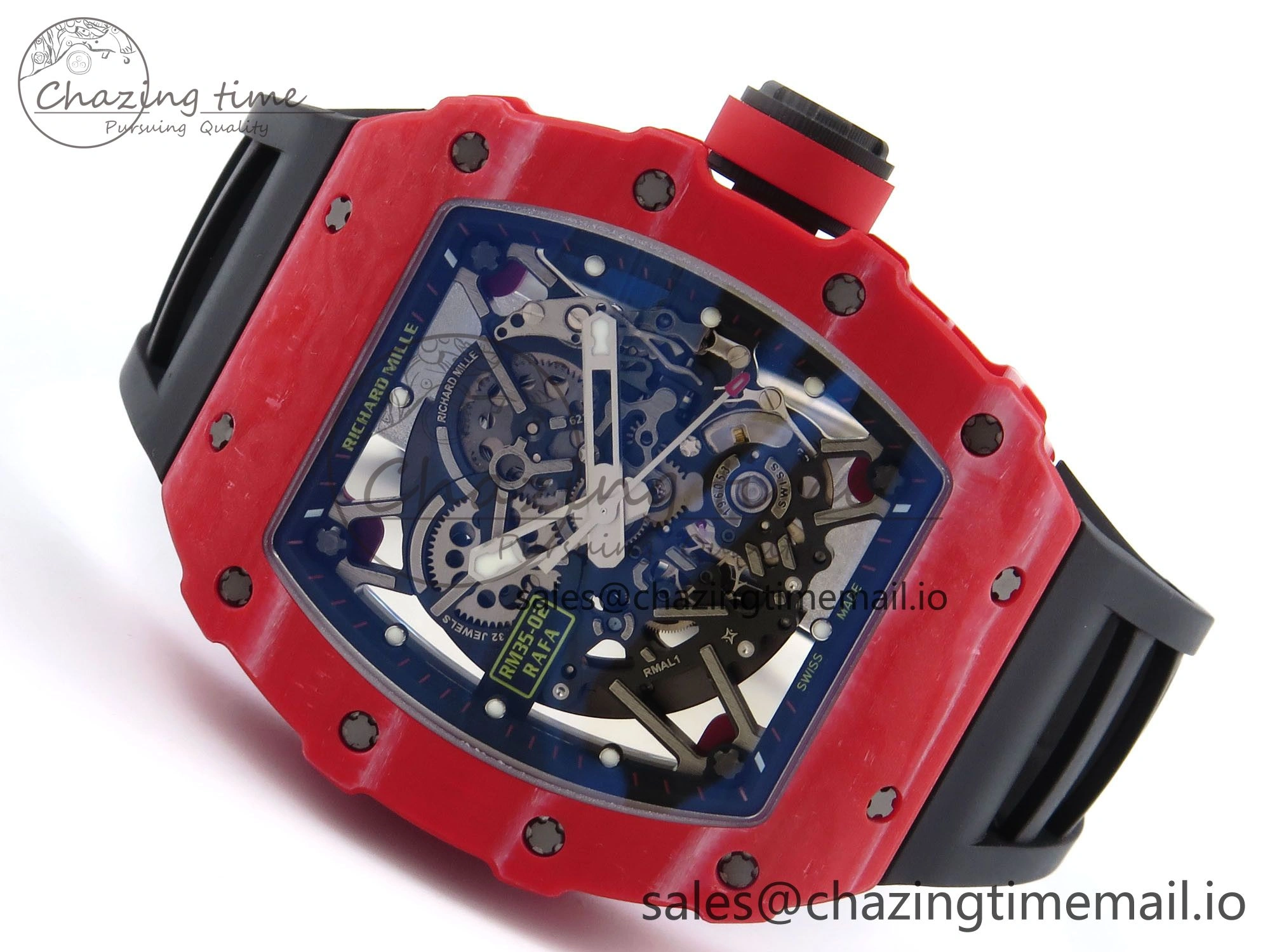 RM035-02 Red NTPT ZF 1:1 Best Edition Skeleton Dial on Black Rubber Strap RMAL1 Super Clone V6
