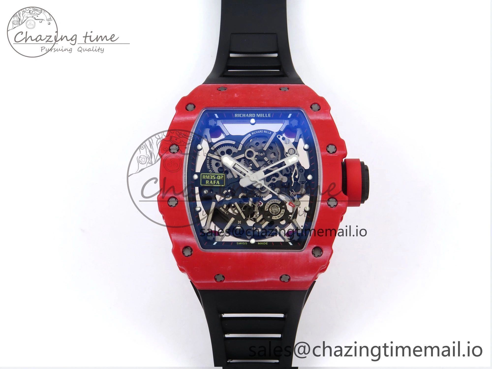 RM035-02 Red NTPT ZF 1:1 Best Edition Skeleton Dial on Black Rubber Strap RMAL1 Super Clone V6