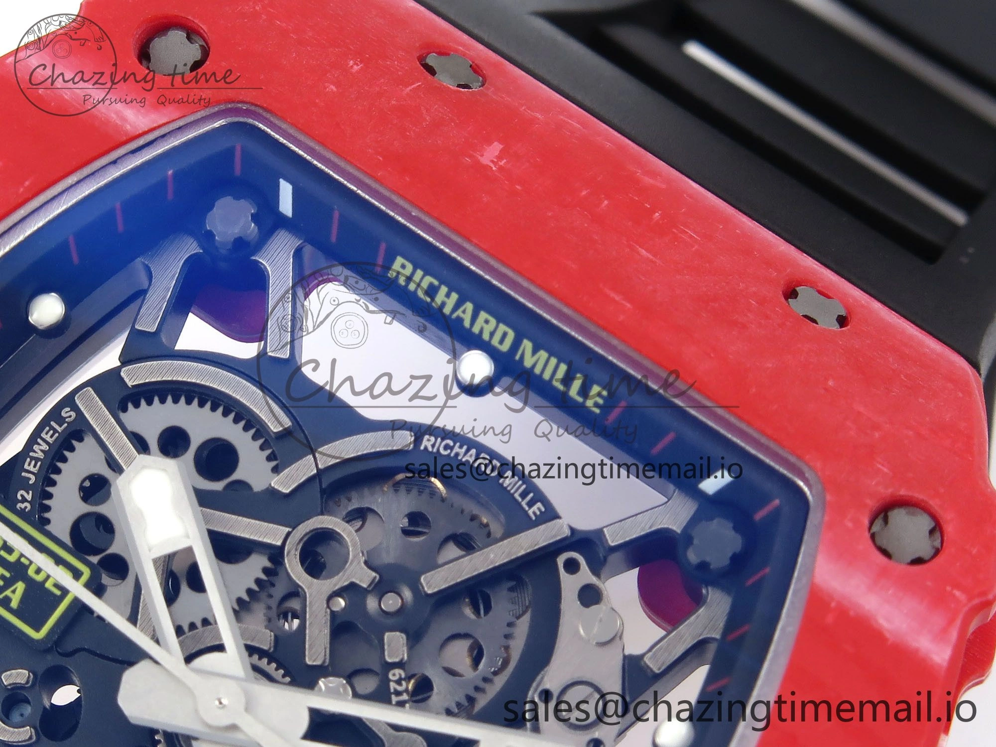 RM035-02 Red NTPT ZF 1:1 Best Edition Skeleton Dial on Black Rubber Strap RMAL1 Super Clone V6