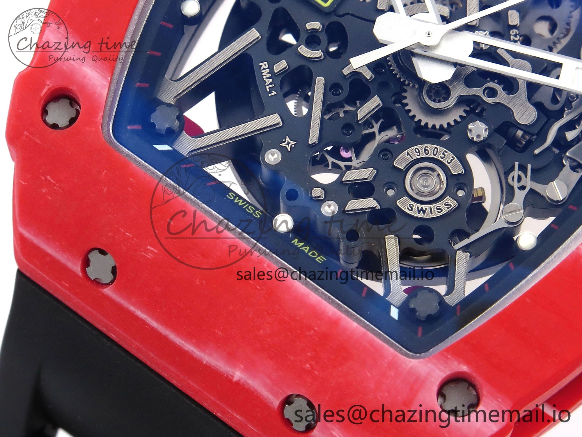 RM035-02 Red NTPT ZF 1:1 Best Edition Skeleton Dial on Black Rubber Strap RMAL1 Super Clone V6