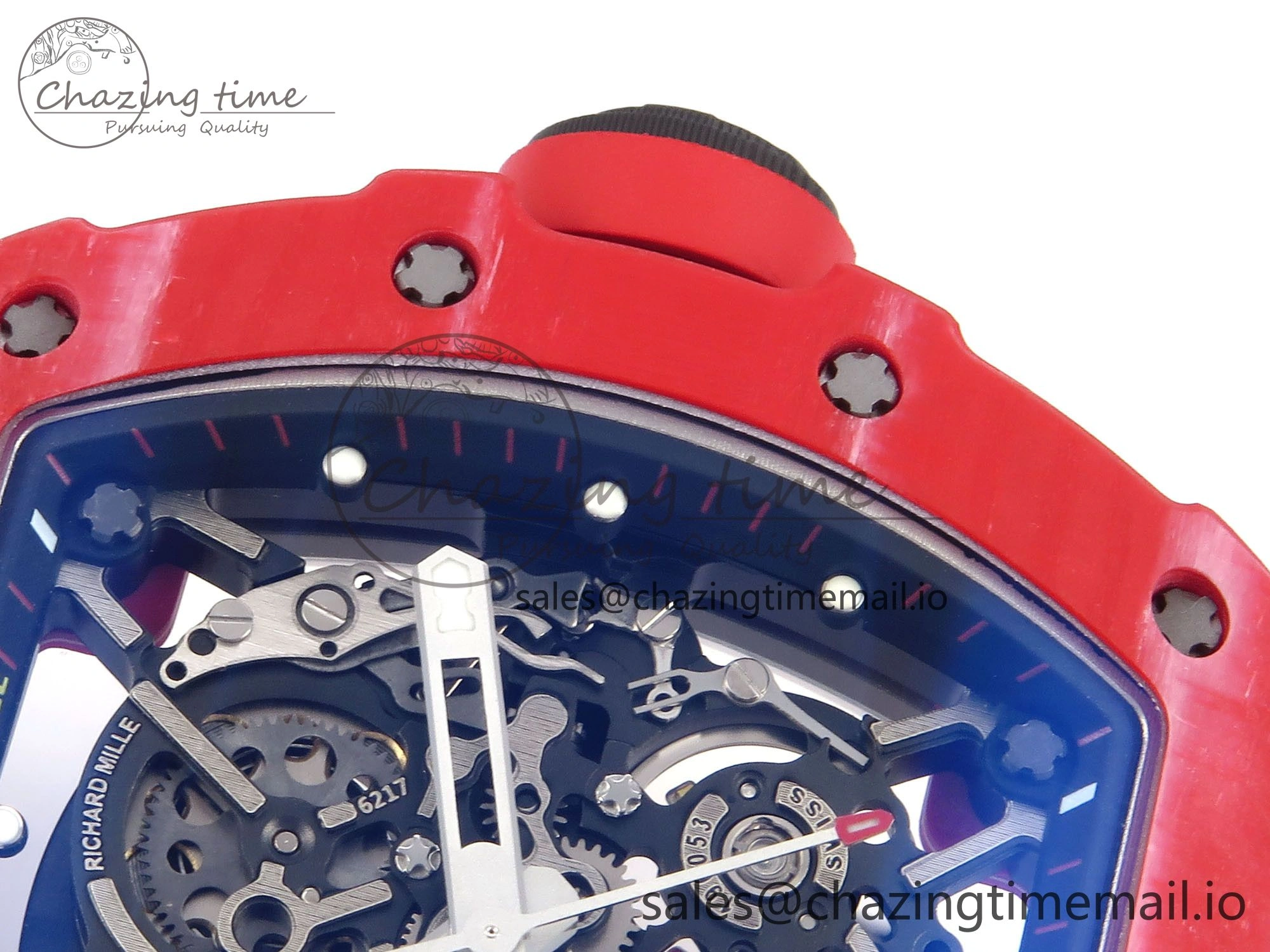 RM035-02 Red NTPT ZF 1:1 Best Edition Skeleton Dial on Black Rubber Strap RMAL1 Super Clone V6