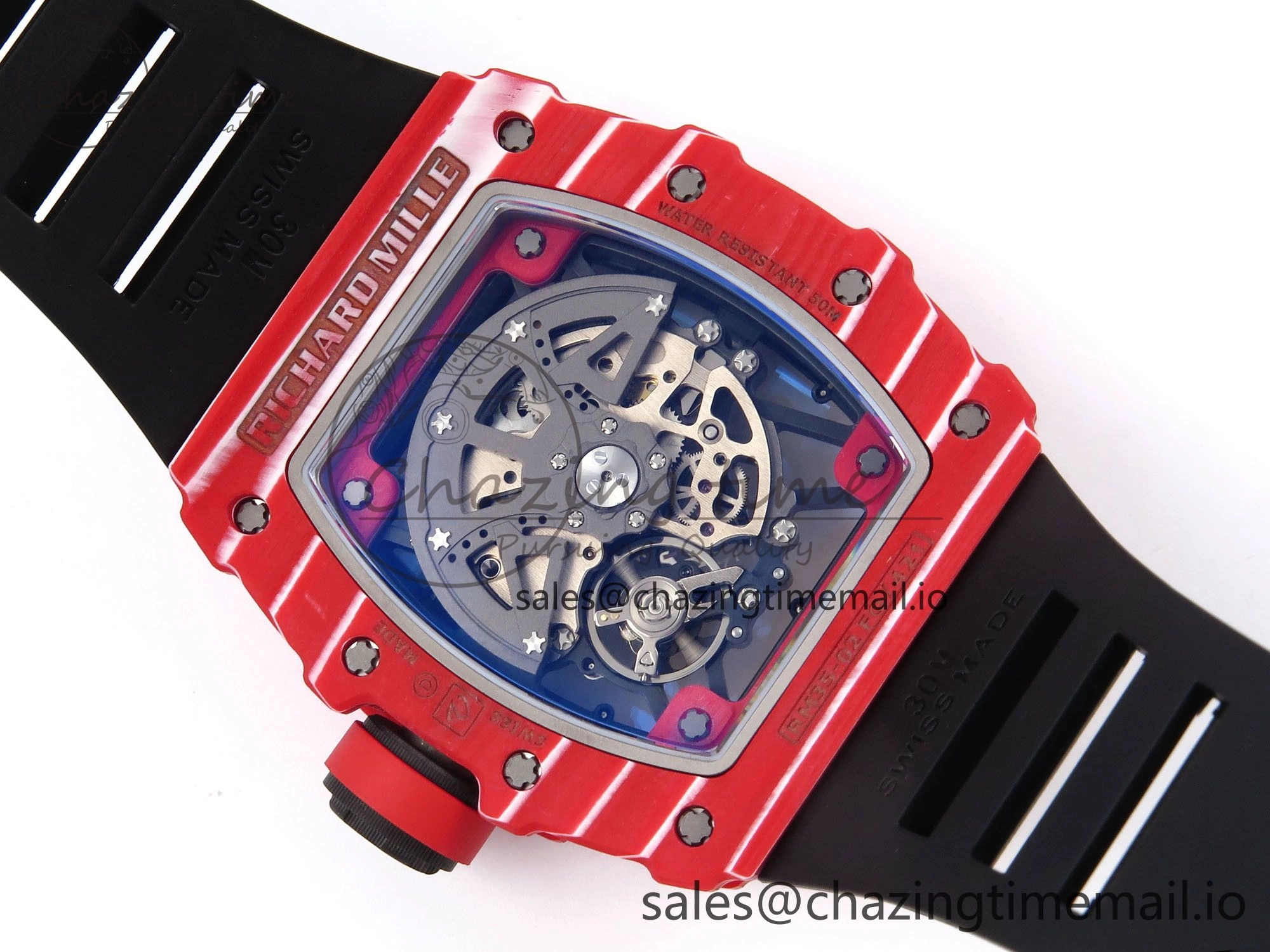 RM035-02 Red NTPT ZF 1:1 Best Edition Skeleton Dial on Black Rubber Strap RMAL1 Super Clone V6