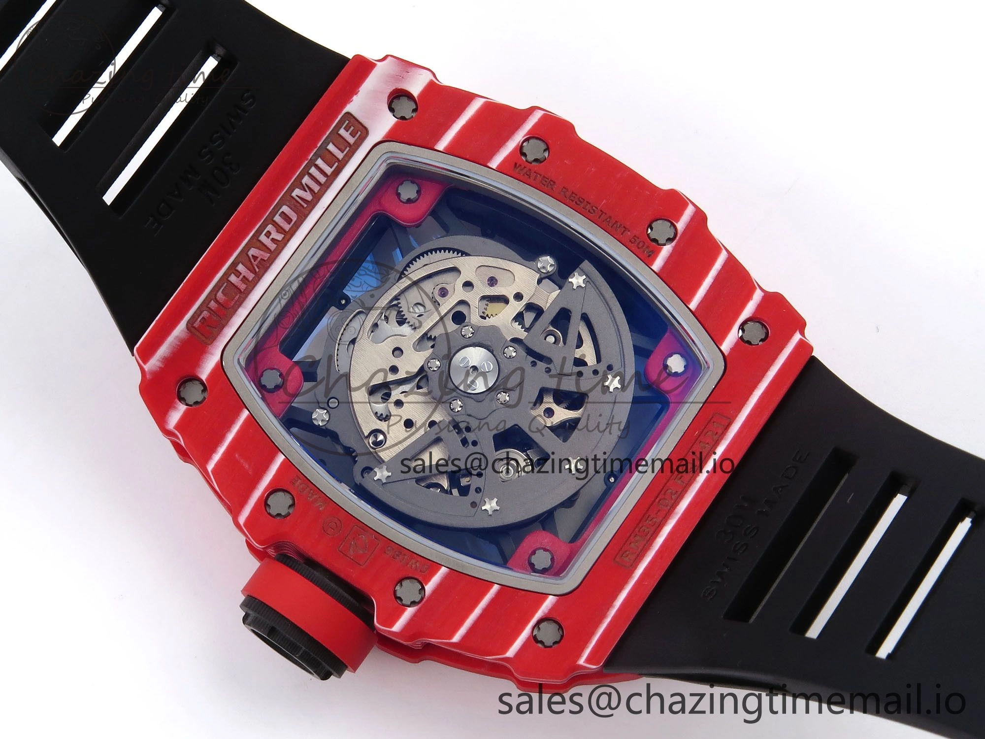 RM035-02 Red NTPT ZF 1:1 Best Edition Skeleton Dial on Black Rubber Strap RMAL1 Super Clone V6