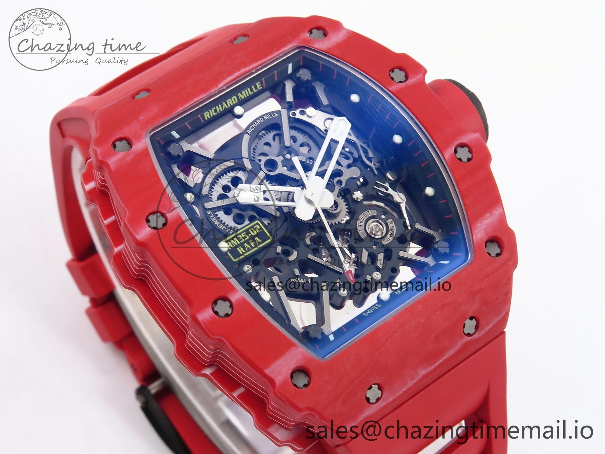 RM035-02 Red NTPT ZF 1:1 Best Edition Skeleton Dial on Red Rubber Strap RMAL1 Super Clone V6