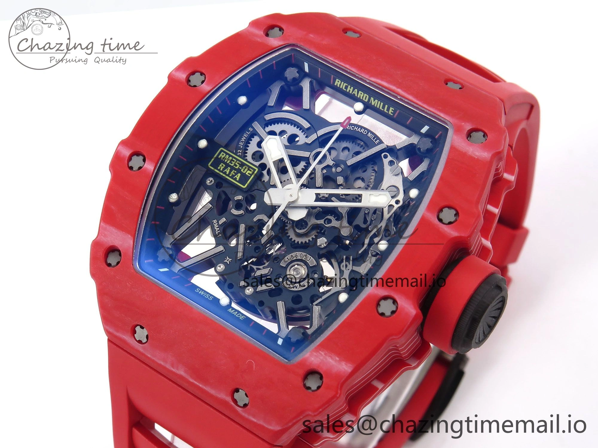 RM035-02 Red NTPT ZF 1:1 Best Edition Skeleton Dial on Red Rubber Strap RMAL1 Super Clone V6