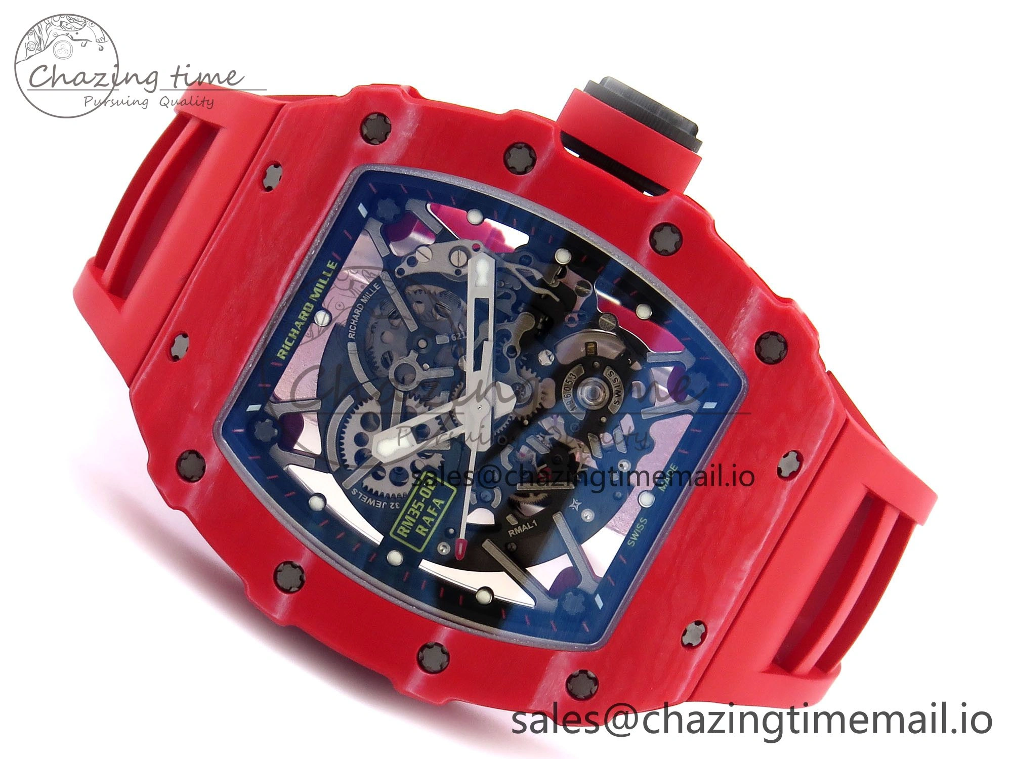 RM035-02 Red NTPT ZF 1:1 Best Edition Skeleton Dial on Red Rubber Strap RMAL1 Super Clone V6