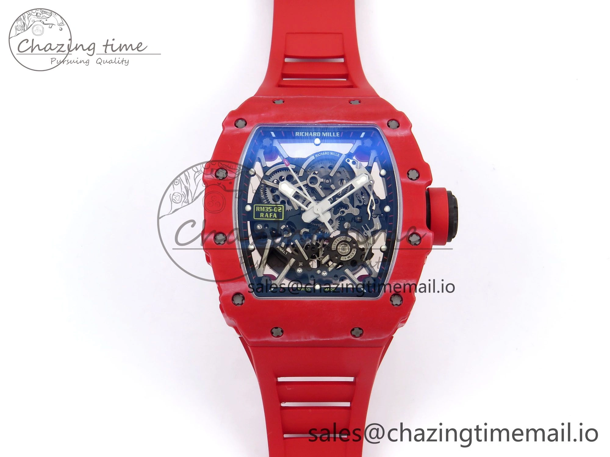 RM035-02 Red NTPT ZF 1:1 Best Edition Skeleton Dial on Red Rubber Strap RMAL1 Super Clone V6