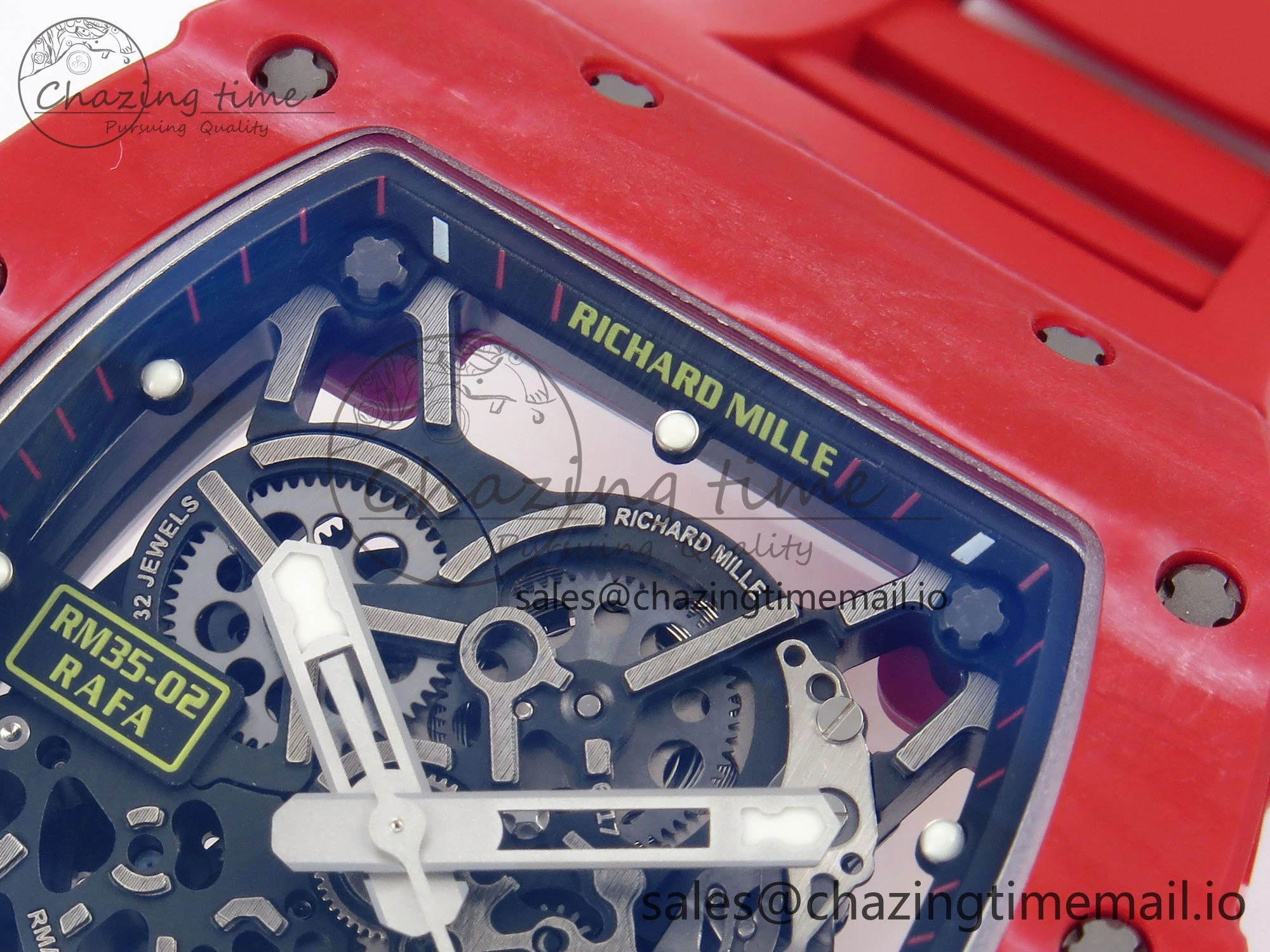 RM035-02 Red NTPT ZF 1:1 Best Edition Skeleton Dial on Red Rubber Strap RMAL1 Super Clone V6