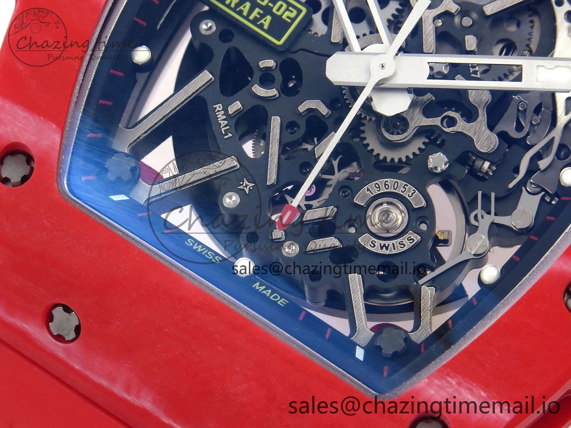 RM035-02 Red NTPT ZF 1:1 Best Edition Skeleton Dial on Red Rubber Strap RMAL1 Super Clone V6