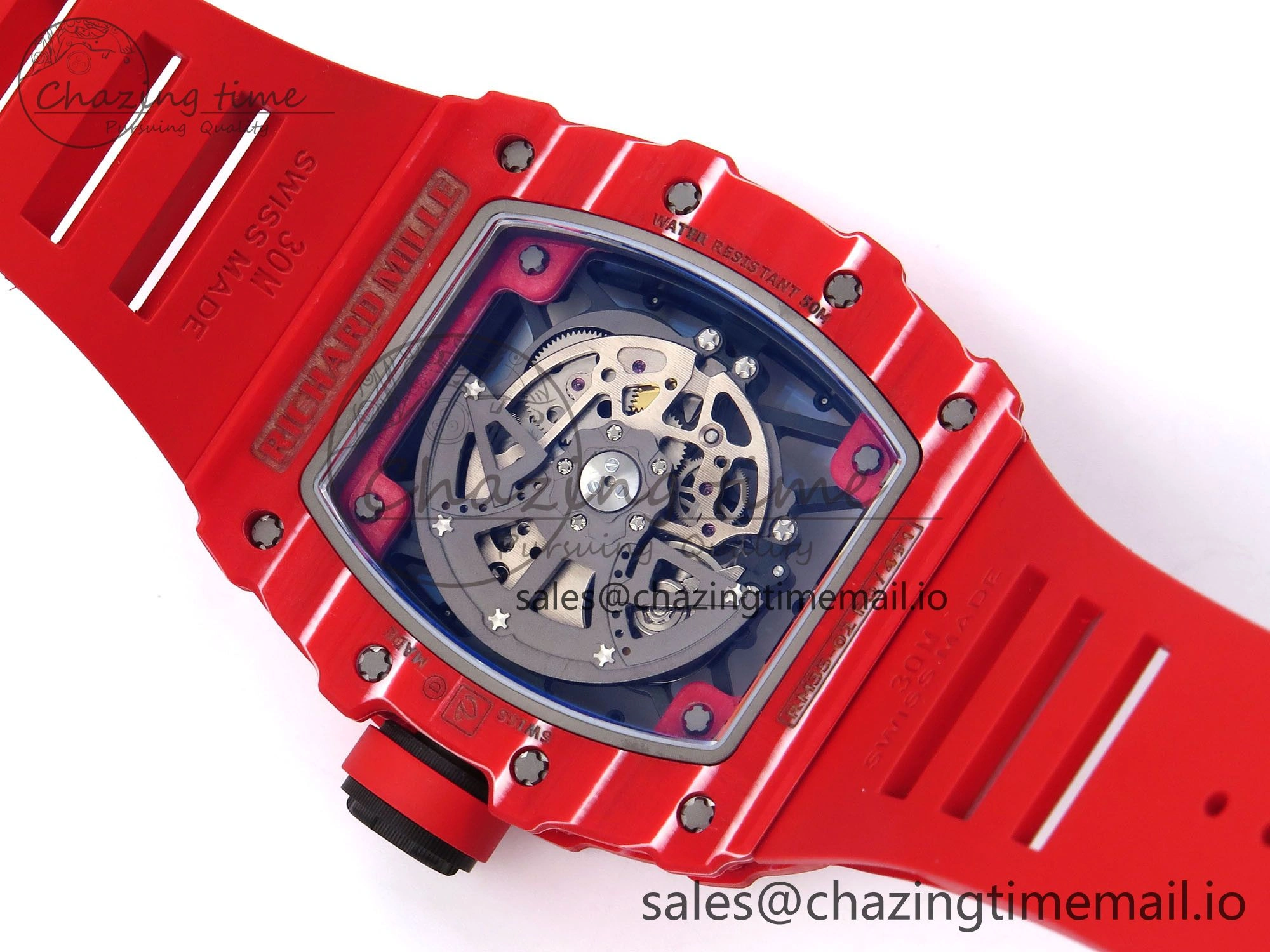 RM035-02 Red NTPT ZF 1:1 Best Edition Skeleton Dial on Red Rubber Strap RMAL1 Super Clone V6