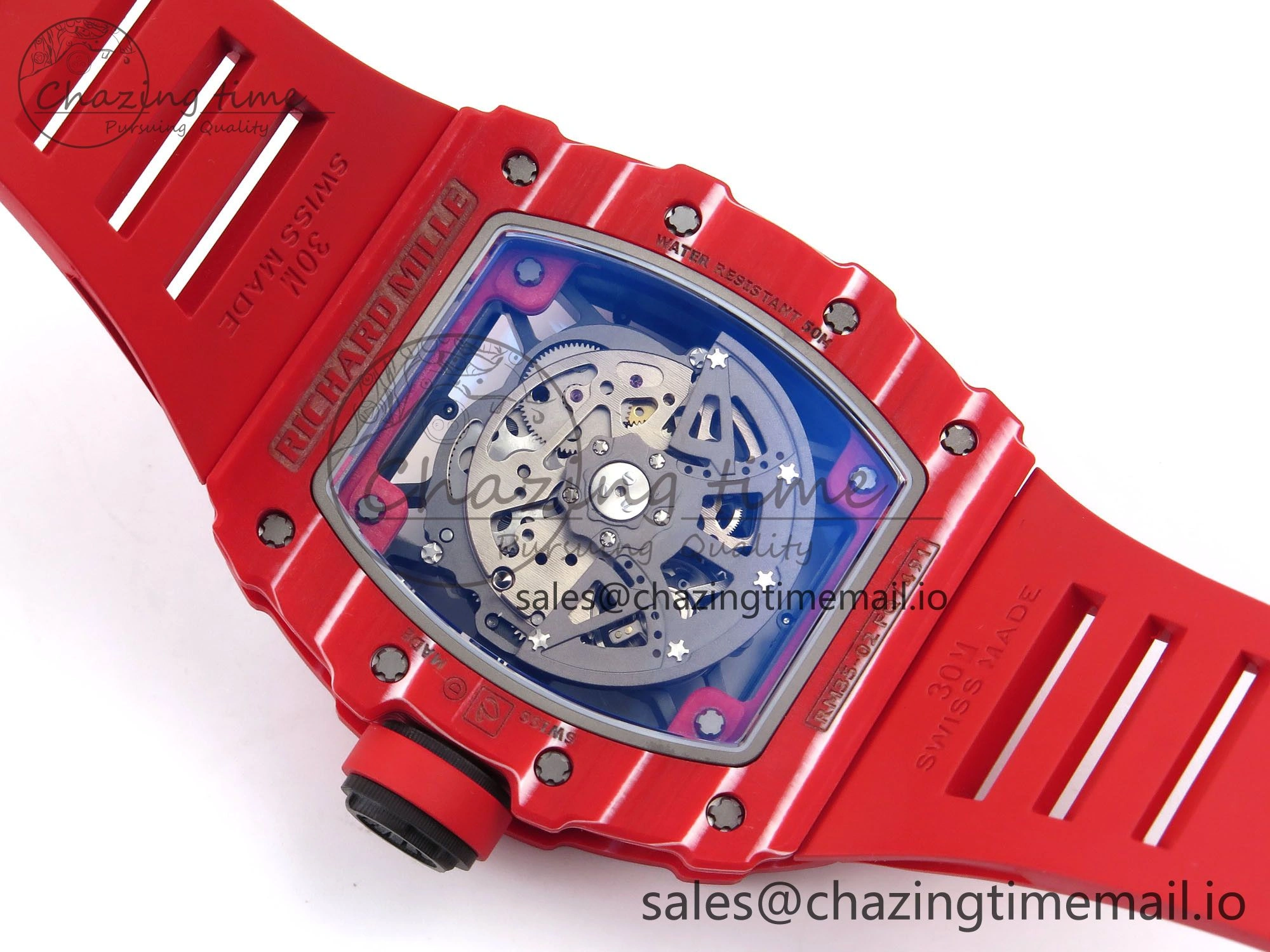 RM035-02 Red NTPT ZF 1:1 Best Edition Skeleton Dial on Red Rubber Strap RMAL1 Super Clone V6