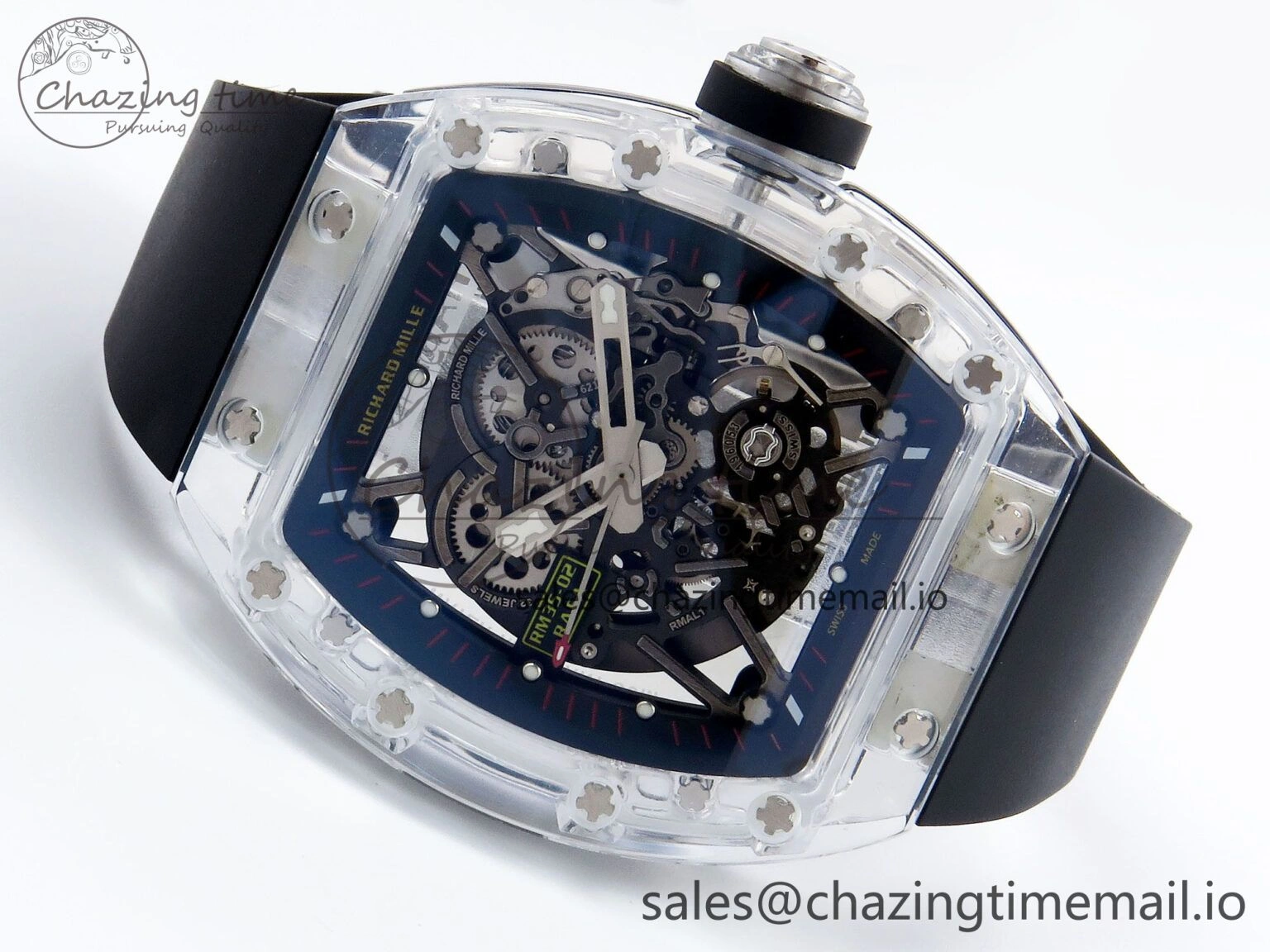 RM035-02 Transparent RMF 1:1 Best Edition Skeleton Dial on Black Rubber Strap RMAL1