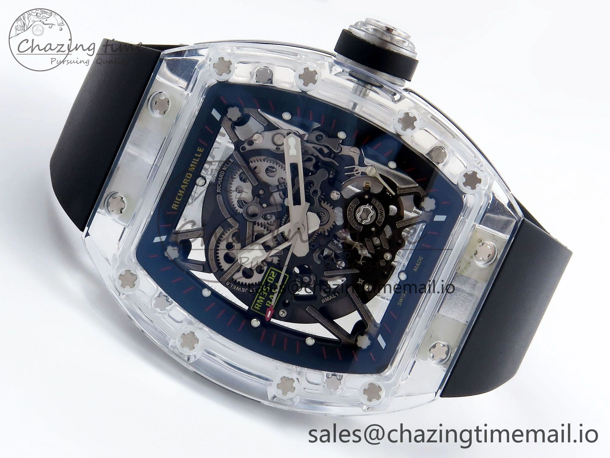 RM035-02 Transparent RMF 1:1 Best Edition Skeleton Dial on Black Rubber Strap RMAL1
