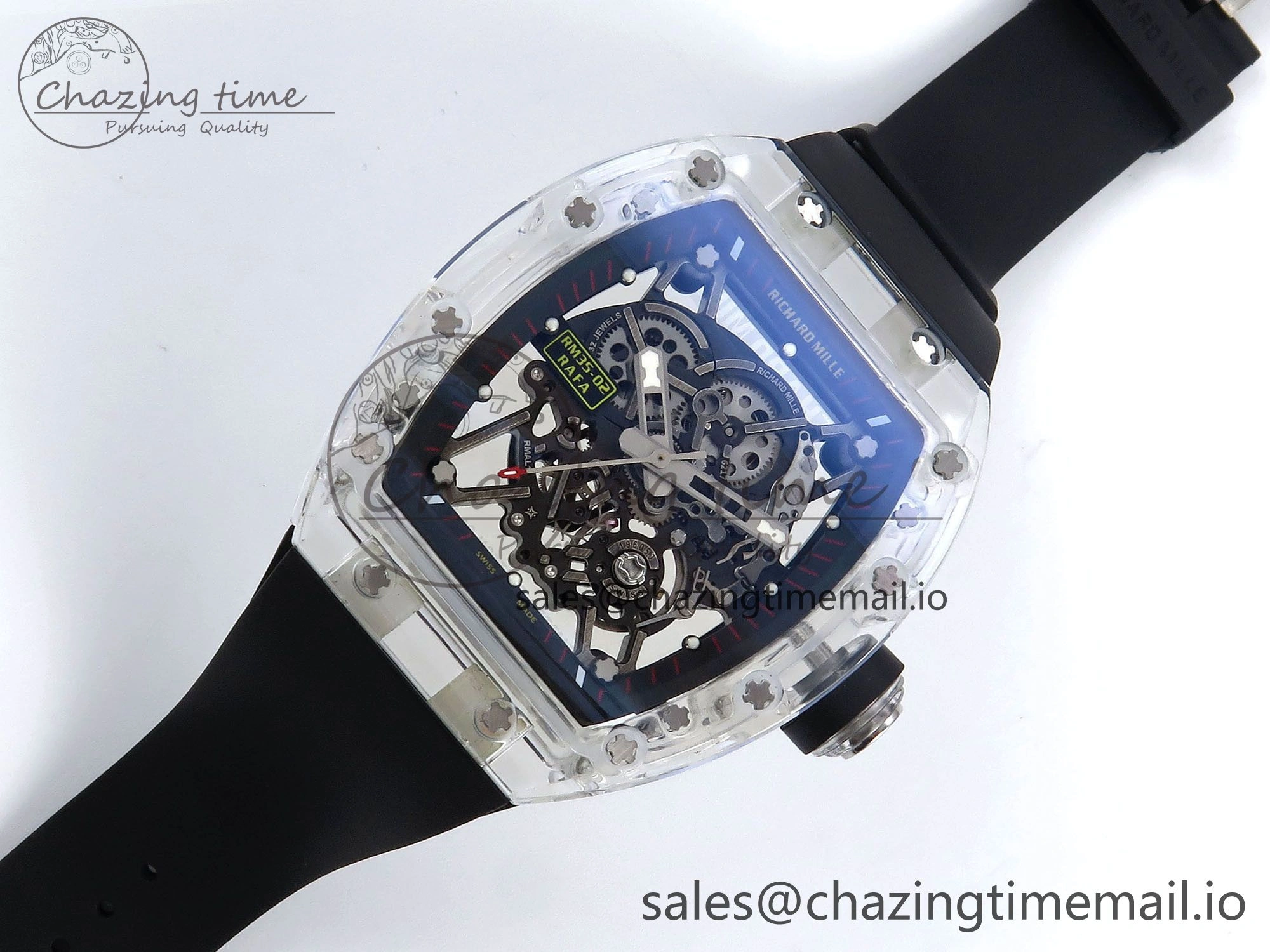 RM035-02 Transparent RMF 1:1 Best Edition Skeleton Dial on Black Rubber Strap RMAL1