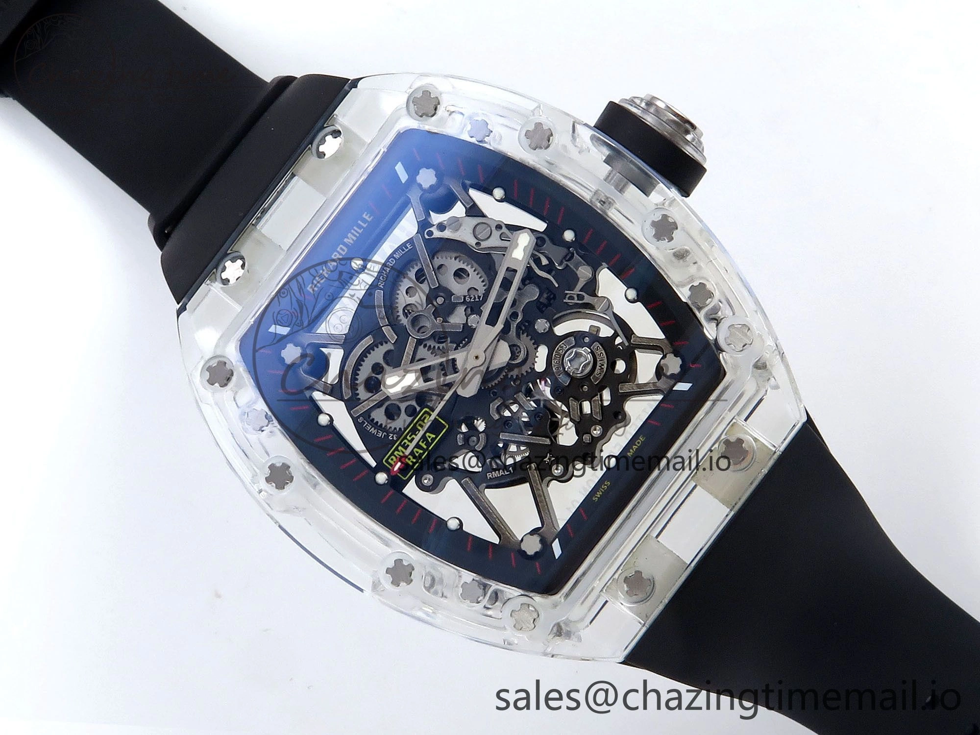 RM035-02 Transparent RMF 1:1 Best Edition Skeleton Dial on Black Rubber Strap RMAL1