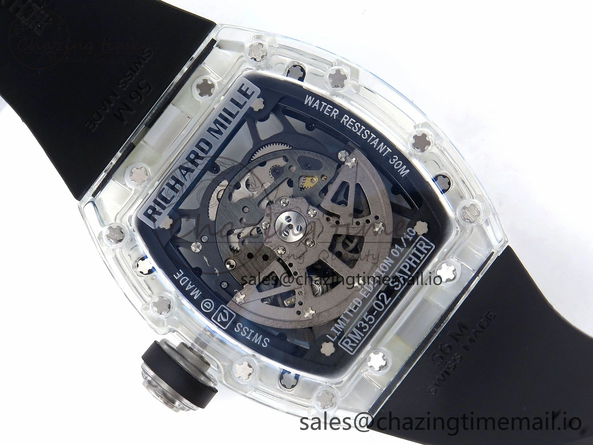 RM035-02 Transparent RMF 1:1 Best Edition Skeleton Dial on Black Rubber Strap RMAL1