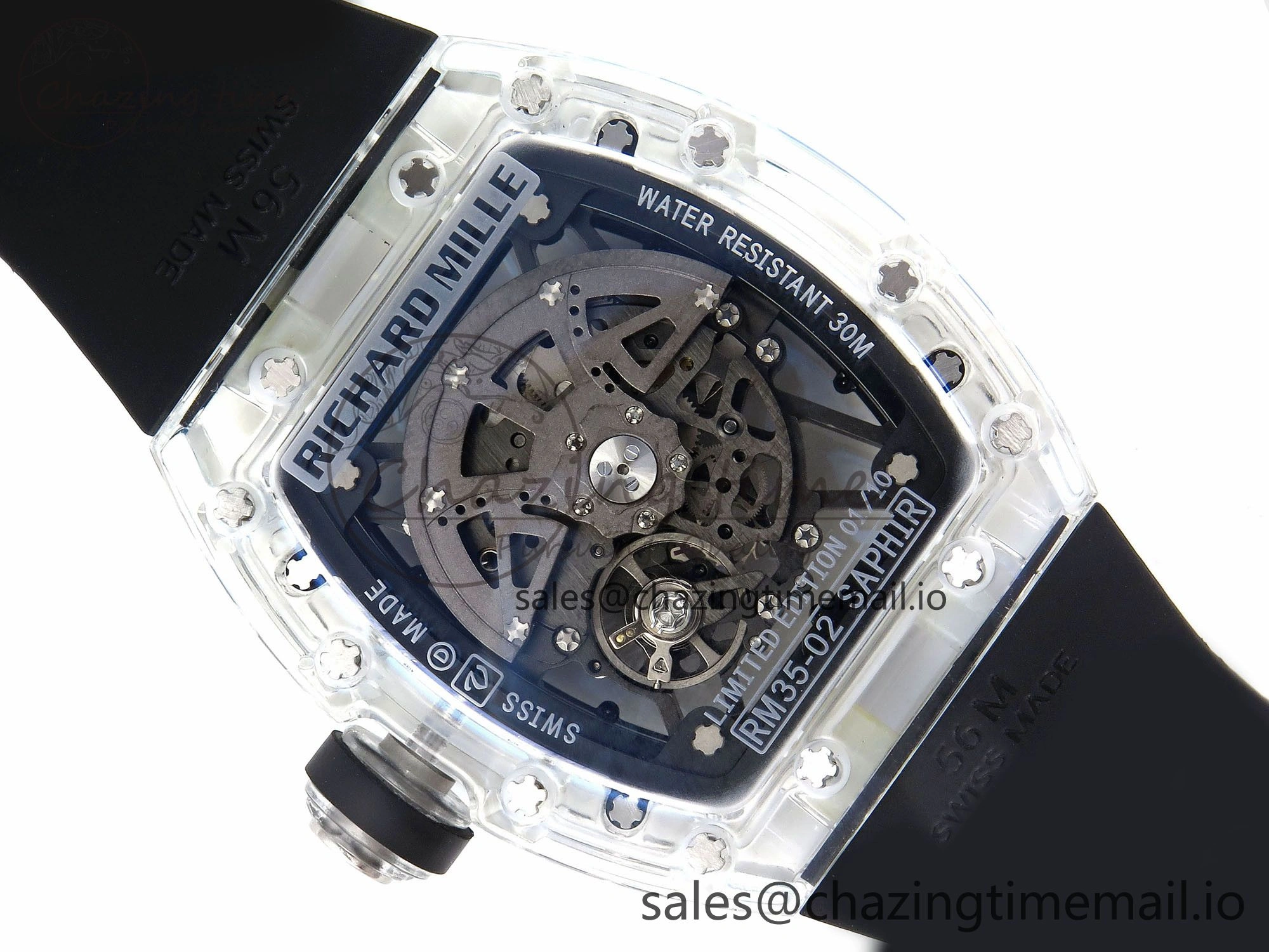 RM035-02 Transparent RMF 1:1 Best Edition Skeleton Dial on Black Rubber Strap RMAL1