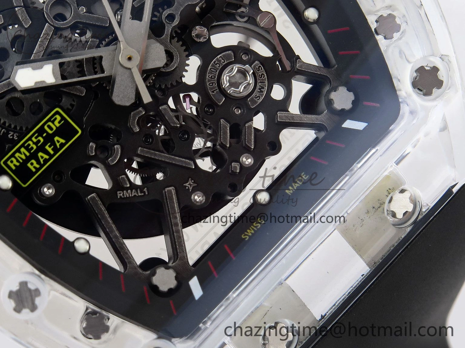 RM035-02 Transparent RMF 1:1 Best Edition Skeleton Dial on Black Rubber Strap RMAL1