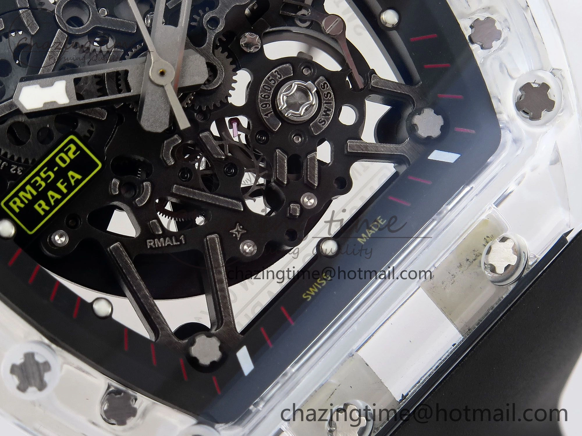 RM035-02 Transparent RMF 1:1 Best Edition Skeleton Dial on Black Rubber Strap RMAL1