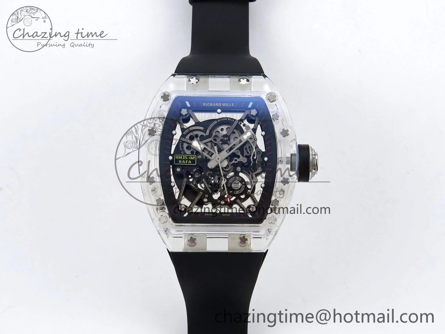 RM035-02 Transparent RMF 1:1 Best Edition Skeleton Dial on Black Rubber Strap RMAL1