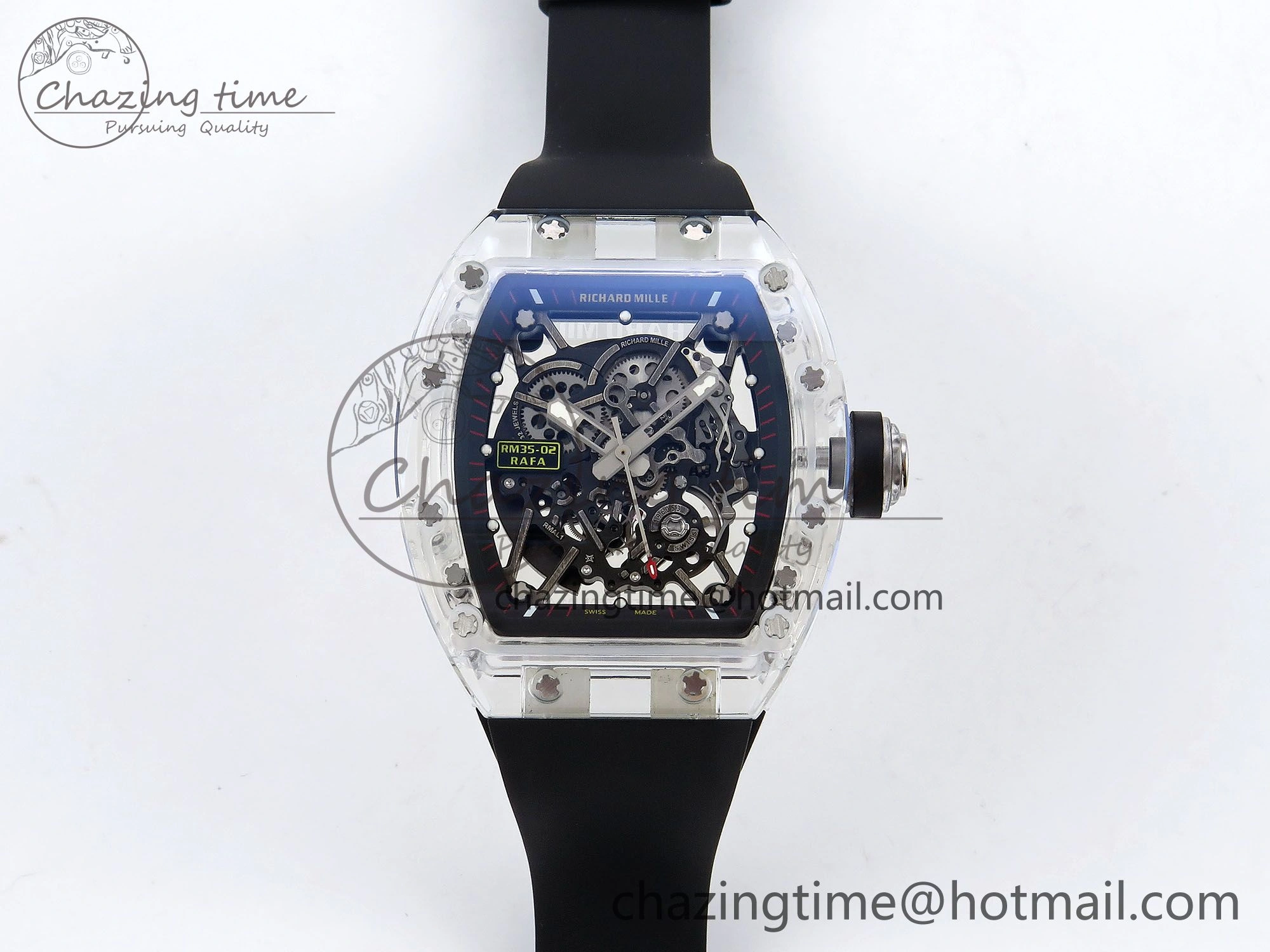 RM035-02 Transparent RMF 1:1 Best Edition Skeleton Dial on Black Rubber Strap RMAL1