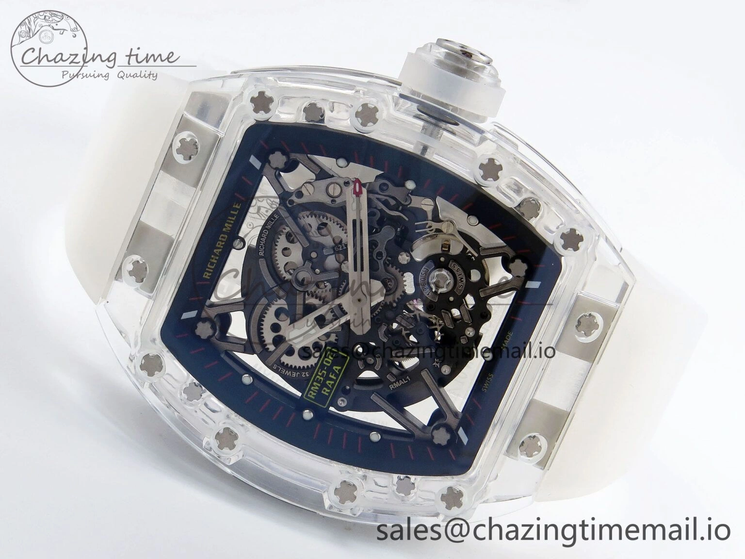 RM035-02 Transparent RMF 1:1 Best Edition Skeleton Dial on Transparent Rubber Strap RMAL1