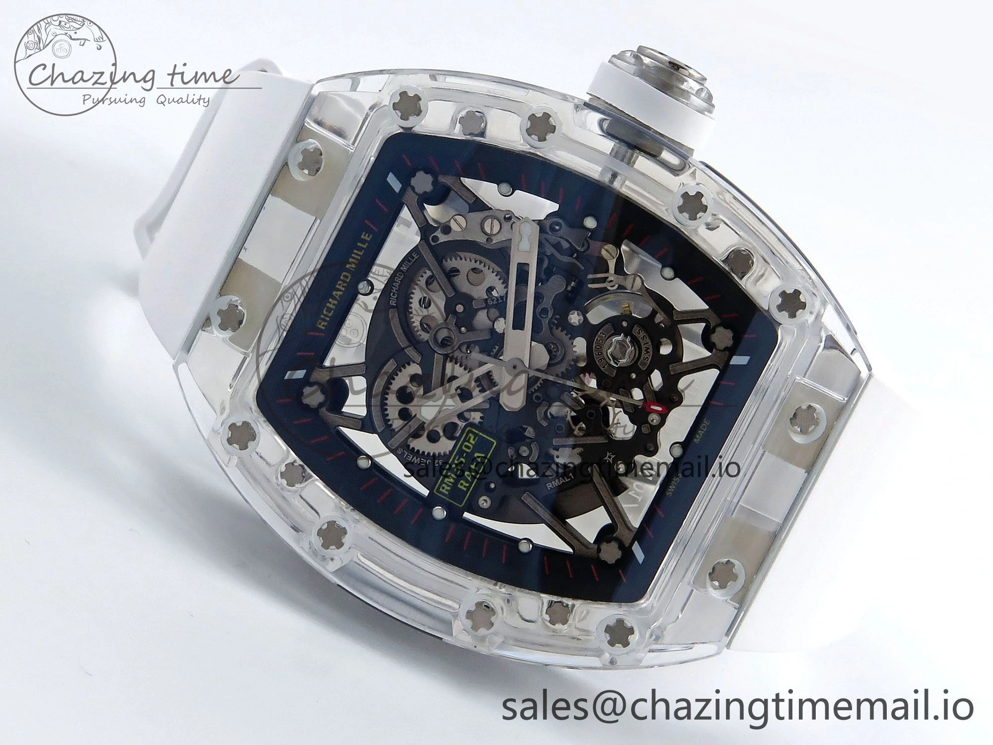 RM035-02 Transparent RMF 1:1 Best Edition Skeleton Dial on White Rubber Strap RMAL1