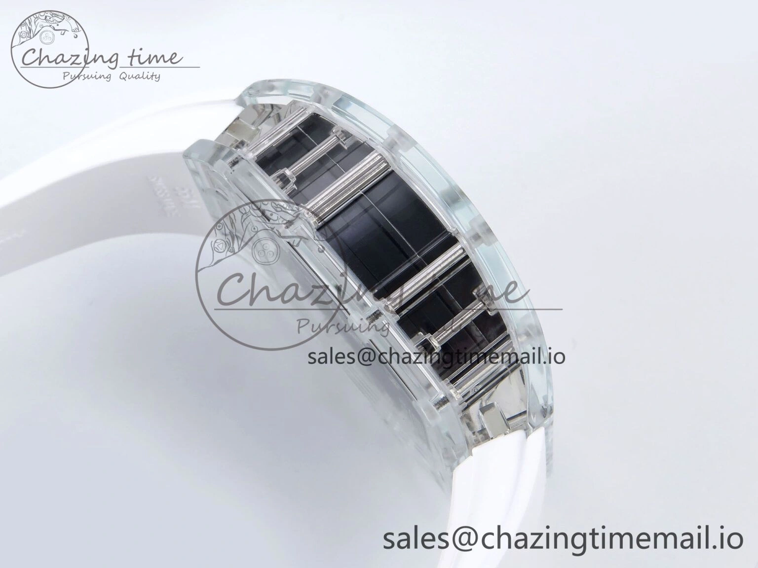 RM035-02 Transparent RMF 1:1 Best Edition Skeleton Dial on White Rubber Strap RMAL1