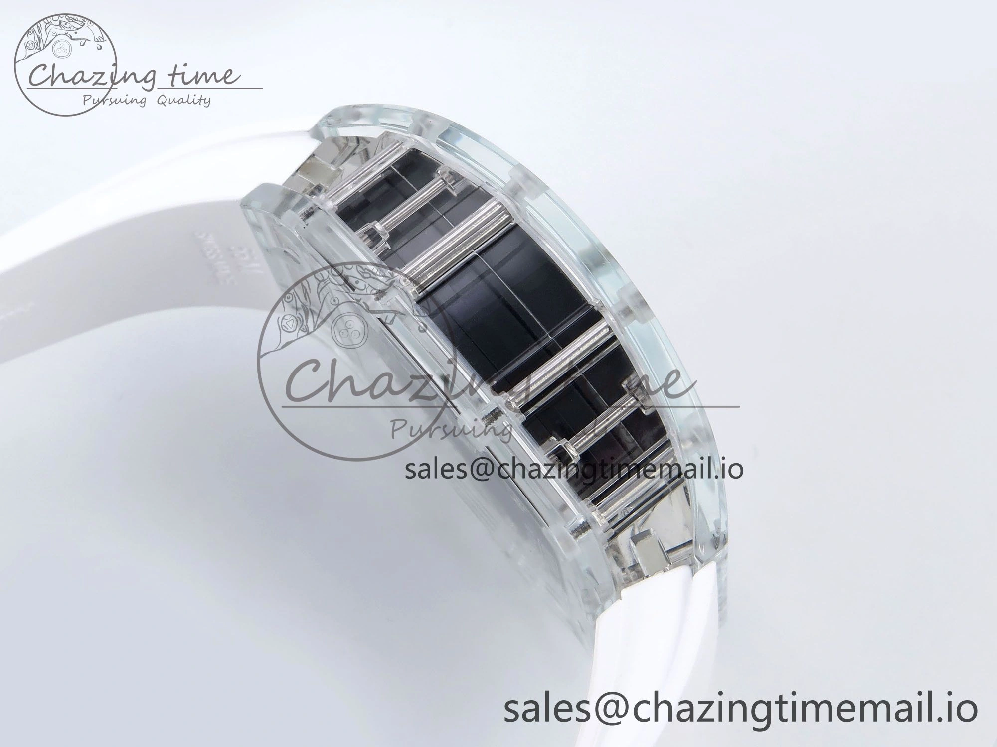 RM035-02 Transparent RMF 1:1 Best Edition Skeleton Dial on White Rubber Strap RMAL1