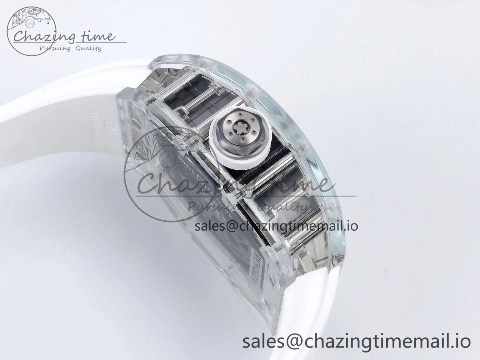 RM035-02 Transparent RMF 1:1 Best Edition Skeleton Dial on White Rubber Strap RMAL1