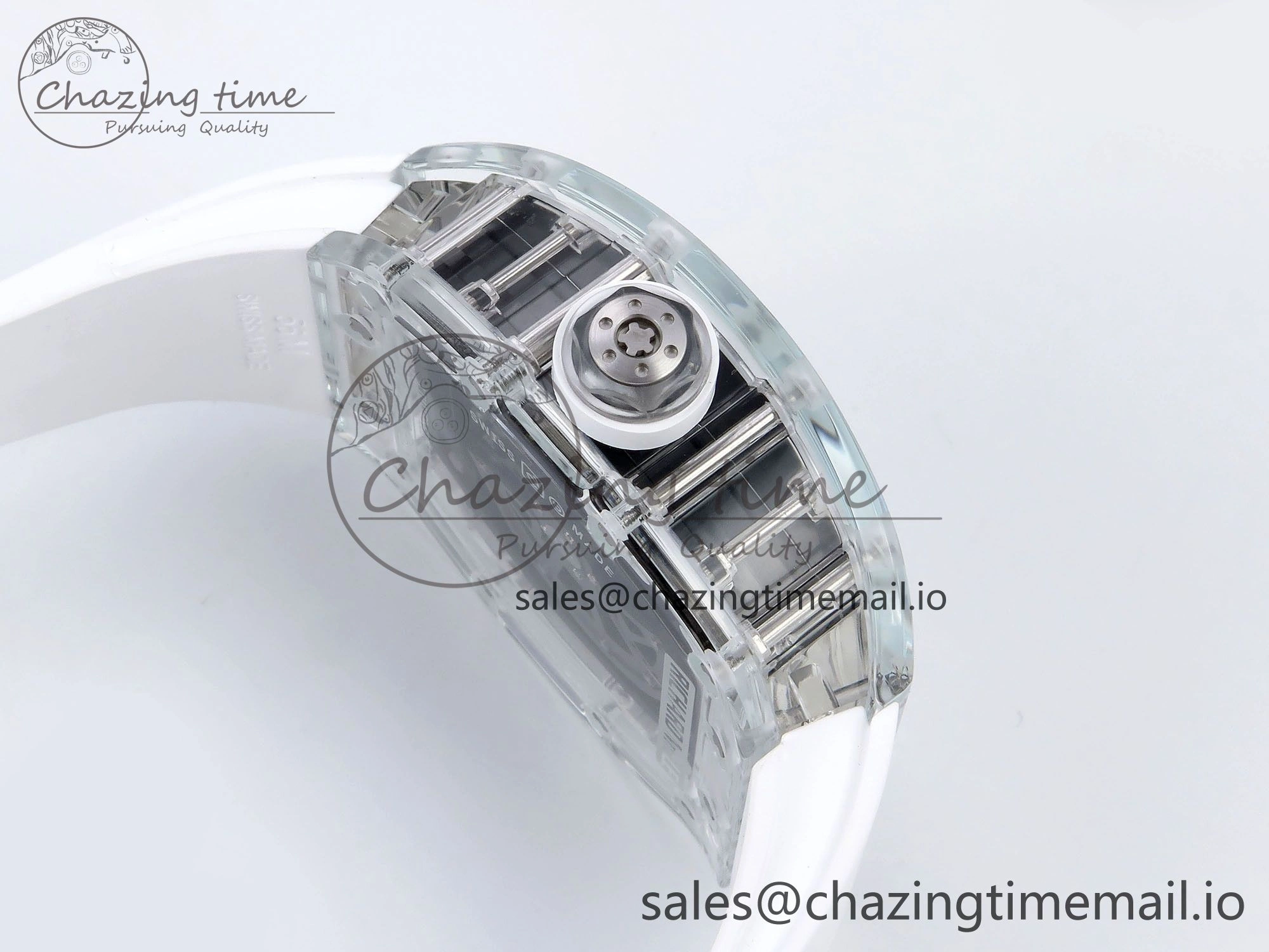 RM035-02 Transparent RMF 1:1 Best Edition Skeleton Dial on White Rubber Strap RMAL1