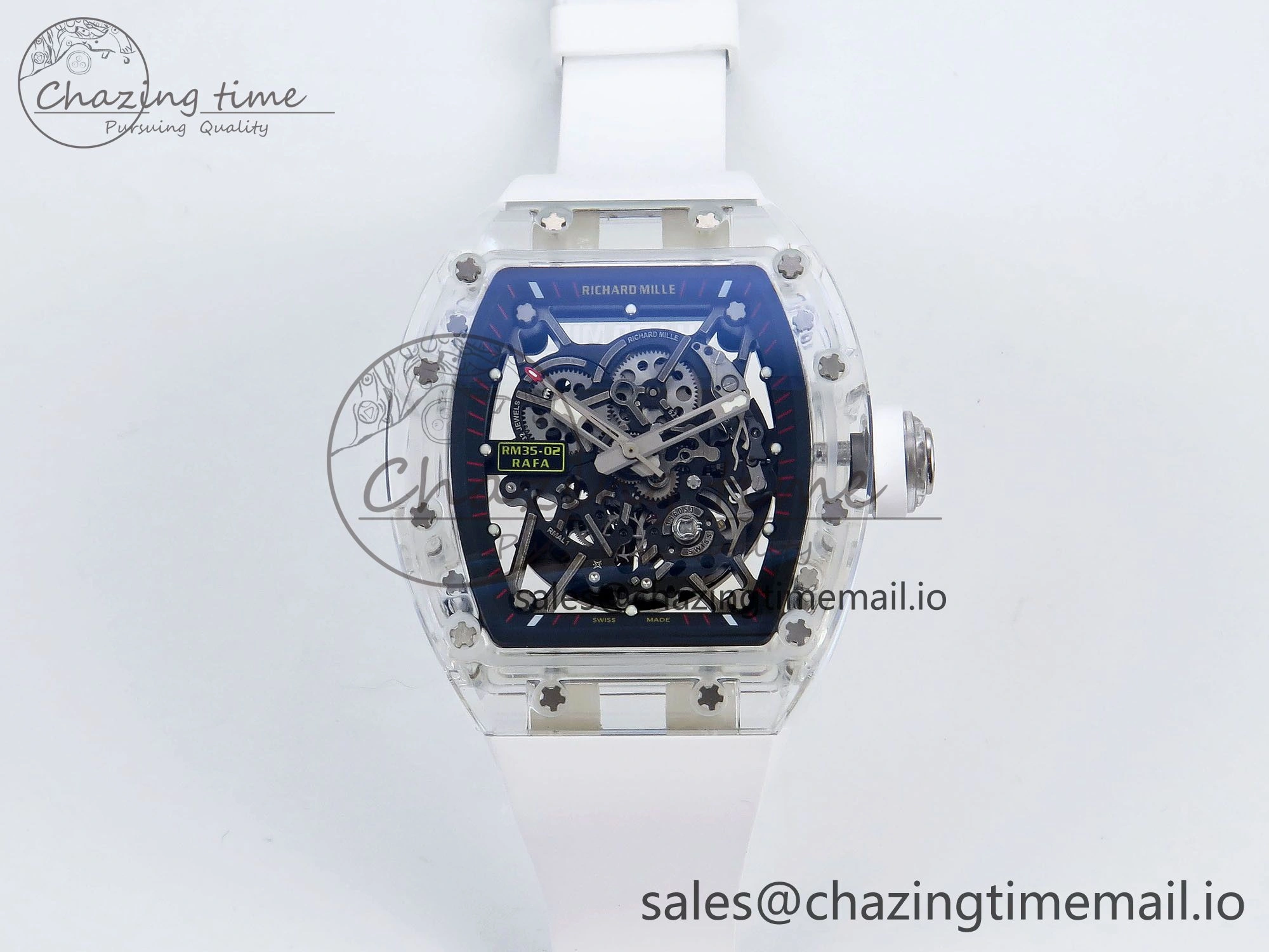 RM035-02 Transparent RMF 1:1 Best Edition Skeleton Dial on White Rubber Strap RMAL1