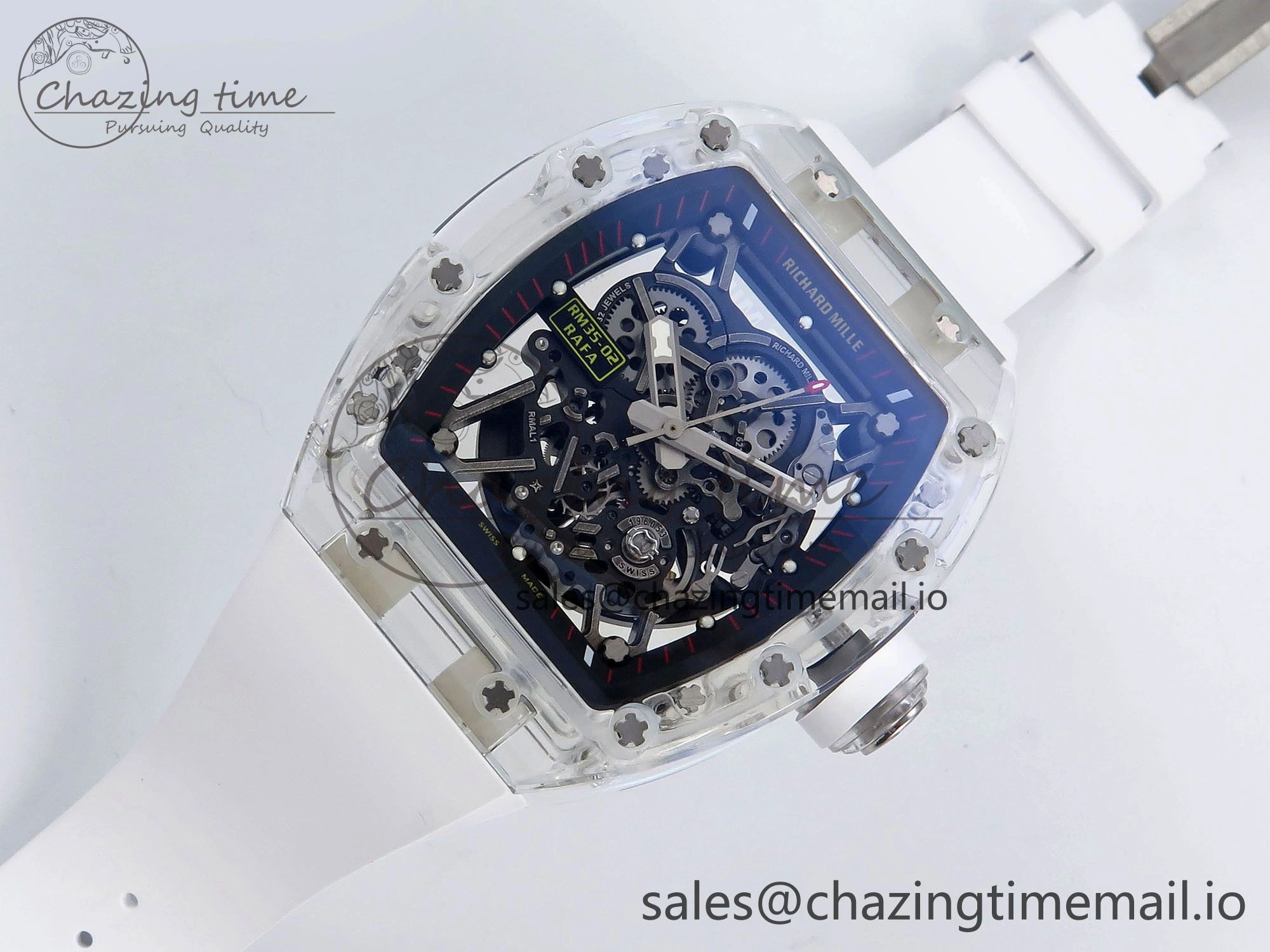 RM035-02 Transparent RMF 1:1 Best Edition Skeleton Dial on White Rubber Strap RMAL1